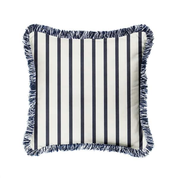 SORRA HOME Sunbrella Lido Indigo Outdoor Fringe Throw Pillows