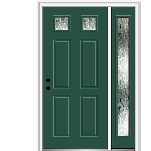 MMI Door 48 in. x 80 in. Right-Hand Inswing Rain Glass Hunter Green Fiberglass Prehung Front Door on 4-9/16 in. Frame