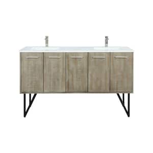 Lancy 60 in W x 20 in D Rustic Acacia Double Bath Vanity, White Quartz Top and Brushed Nickel Faucet Set