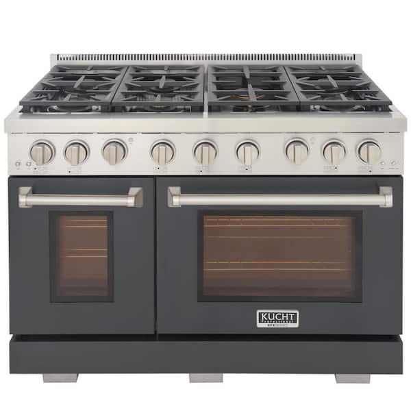 Kucht Professional 48 in. 6.7 cu. ft.Double Oven Gas Range 7 Burners Freestanding Natural Gas Range in Grey