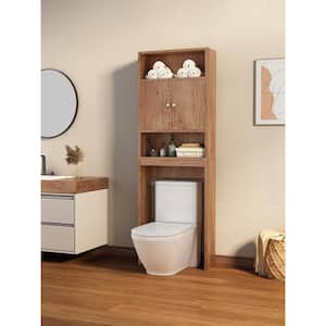 24.8 in. W x 7.87 in. D x 76.77 in. H Brown MDF Bathroom Over-the-Toilet Storage, with 3-Shelves and 1-Cabinet