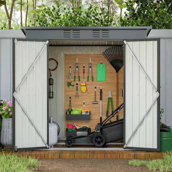 6 ft.W x 4 ft.D Outdoor Metal Storage Shed,Tool House with Floor Frame for Garden, Backyard, Lawn, Black (24 sq. ft.)