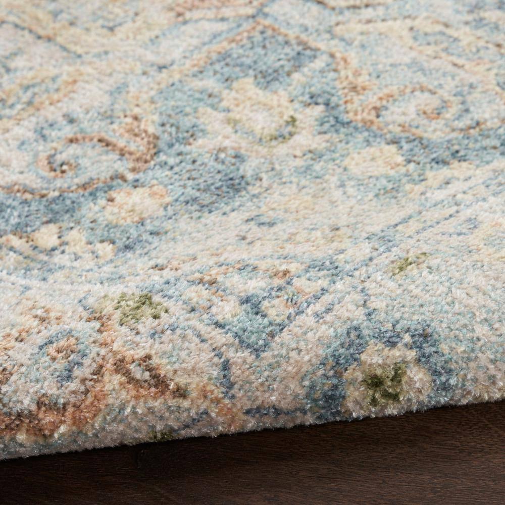 Beige Blue Medallion Synthetic 4' x 6' Washable Rug