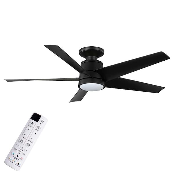 Hampton Bay Ainslee 54 in. Indoor/Covered Outdoor Matte Black Hugger Ceiling Fan with DC Motor, Color Changing LED and Remote