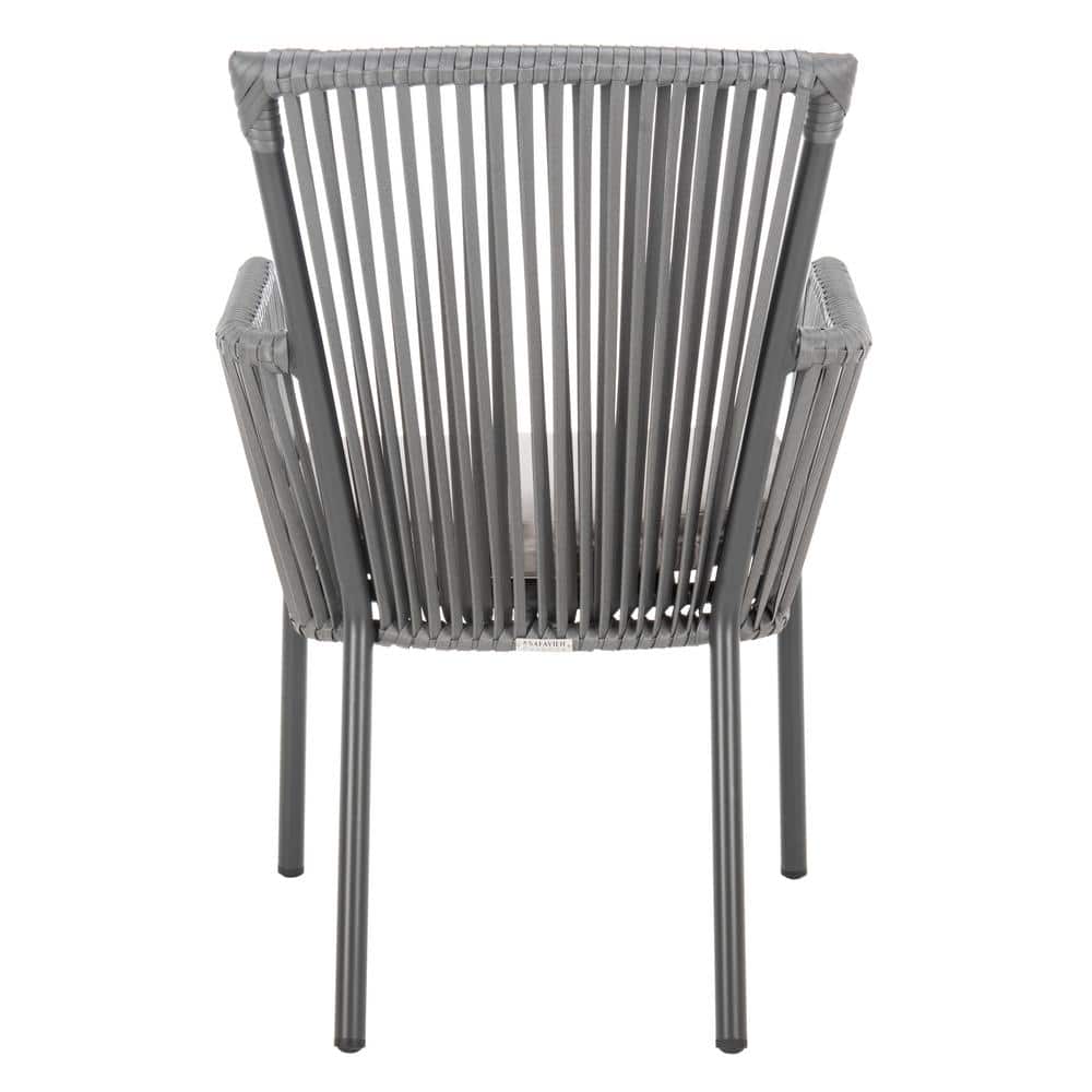 Gray Rope Arm Dining Chair with Cushions, Set of 2