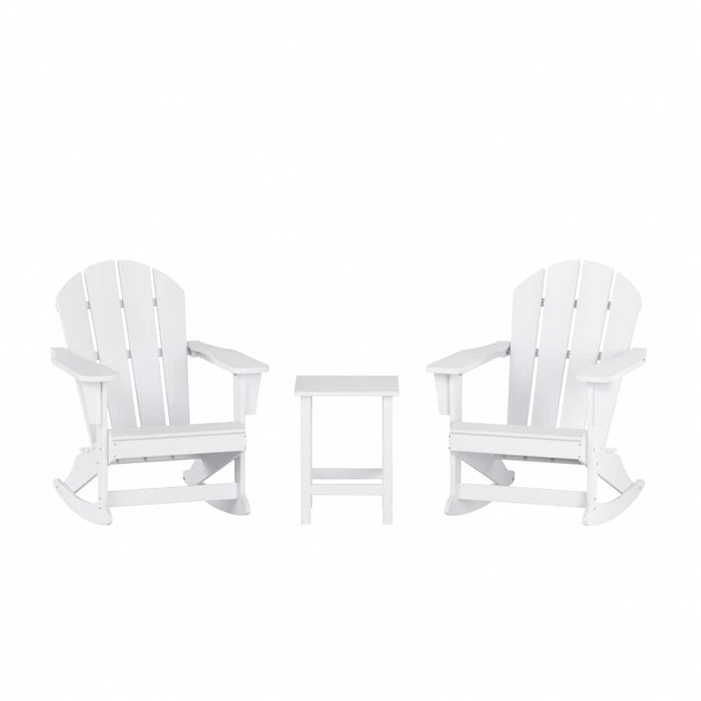 Laguna White HDPE Outdoor Rocking Adirondack Chairs with Side Table Set