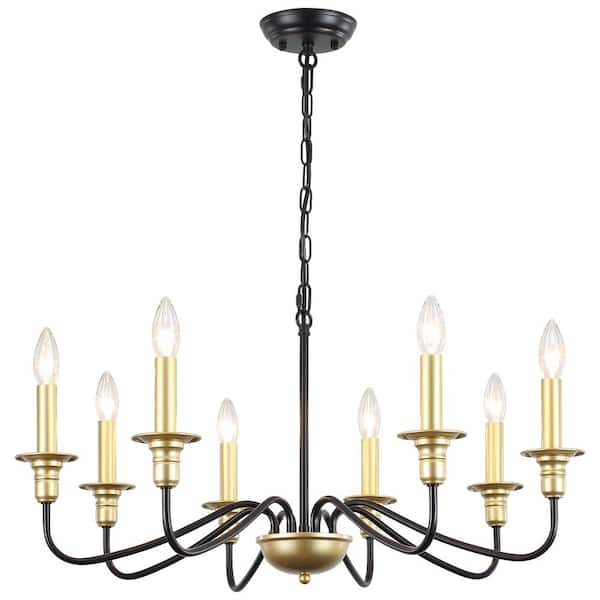 ADSENSTY 8-Light Black & Gold Farmhouse Candle Chandelier Rustic Industrial Kitchen Island Hanging Pendant Light