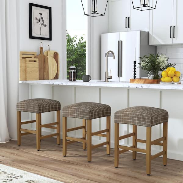 Homepop 24.5 in. Brown Window Pane Print Square Counter Stool Counter Stool