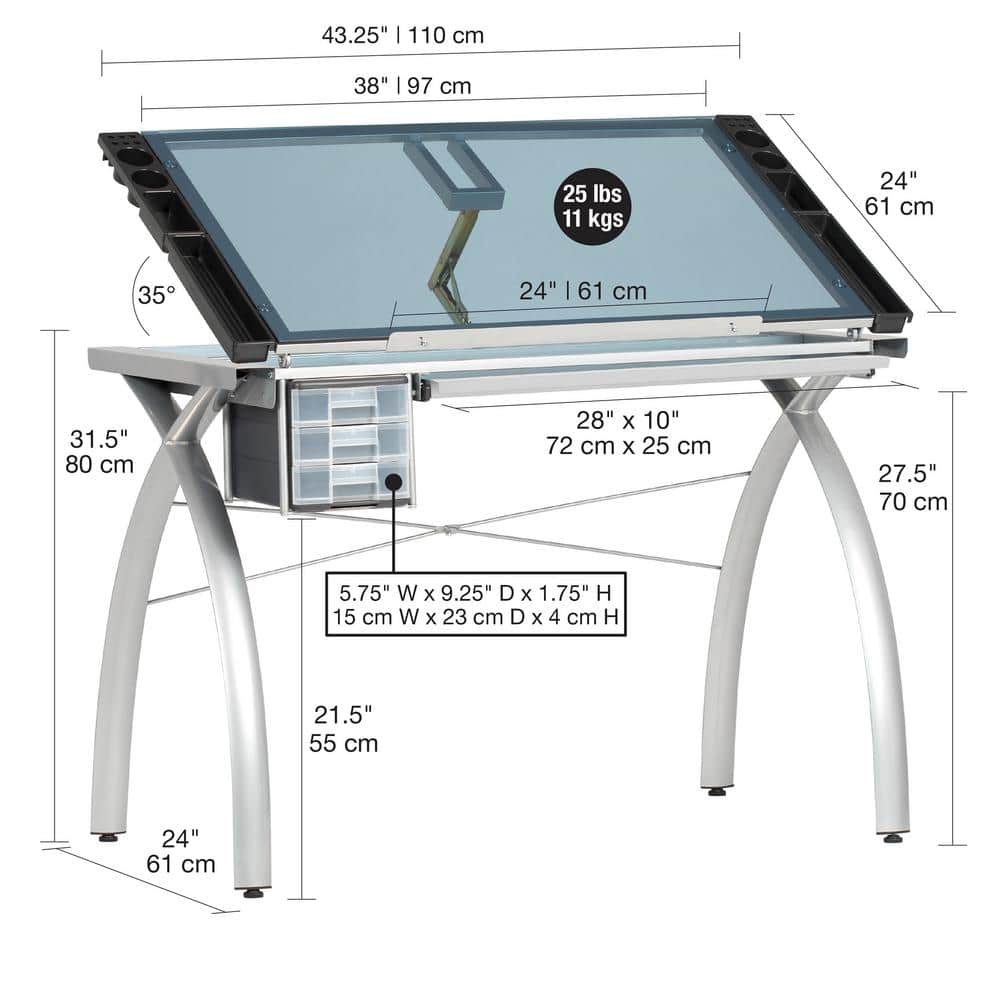 Vision 41'' Silver & Blue Glass Craft Station with Adjustable Stool