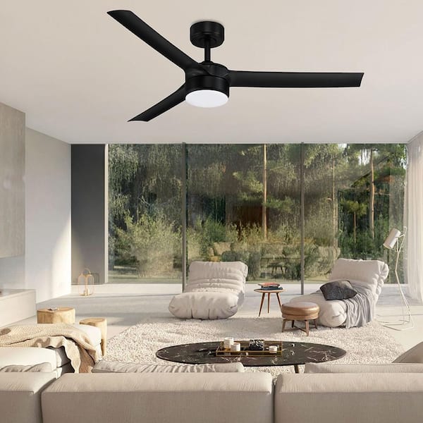 52 in.Smart Indoor/Outdoor Black Standard Downrod Mount Ceiling Fans with LED Lights and Remote, Controlled by Alexa App