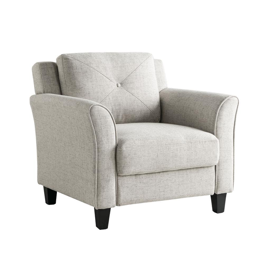 Beige Microfiber Accent Chair with Wooden Frame