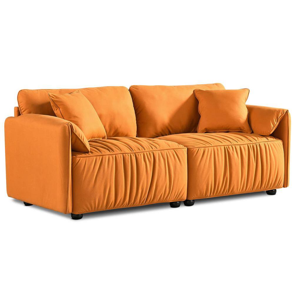 Linen Fabric Loveseat High Resilience Sofa Couch with 2 Bolster Pillows&Removable Cushion Back for Living Room, Small Spaces - Orange