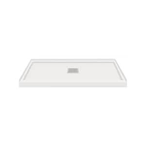 Linear 36 in. L x 48 in. W Alcove Shower Pan Base with Center Drain in Grey