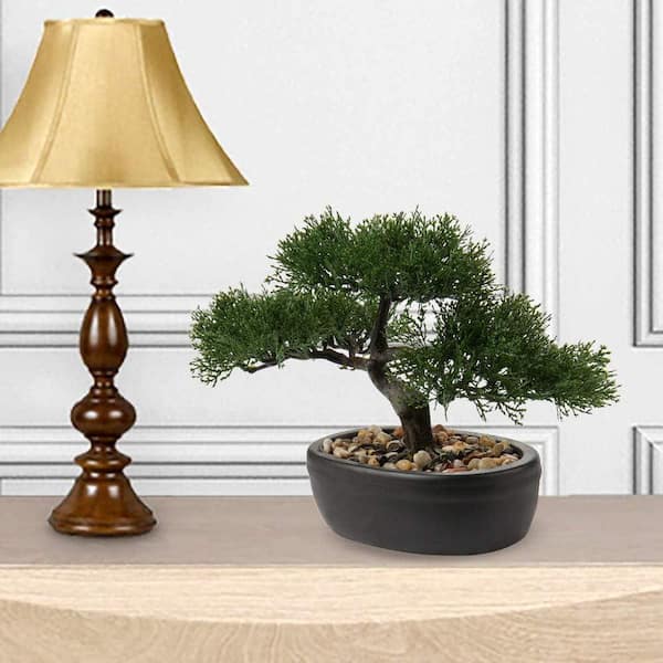 Unbranded 9 in. Artificial Lifelike Juniper Bonsai Tree: Elegant Faux Plant  with Ceramic Pot UM4NTDD