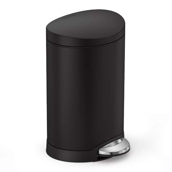 simplehuman 6L Semi-Round Step Bathroom Trash Can - Matte Black Steel