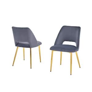 Lois Dark Gray Velvet Upholstered Side Chair with Gold Chrome Legs (Set of 2)