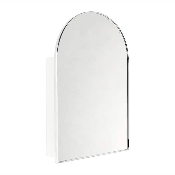 24 in. W x 36 in. H Arched Metal Framed Recessed and Surface Medicine Cabinet with Mirror in Polished Nickel