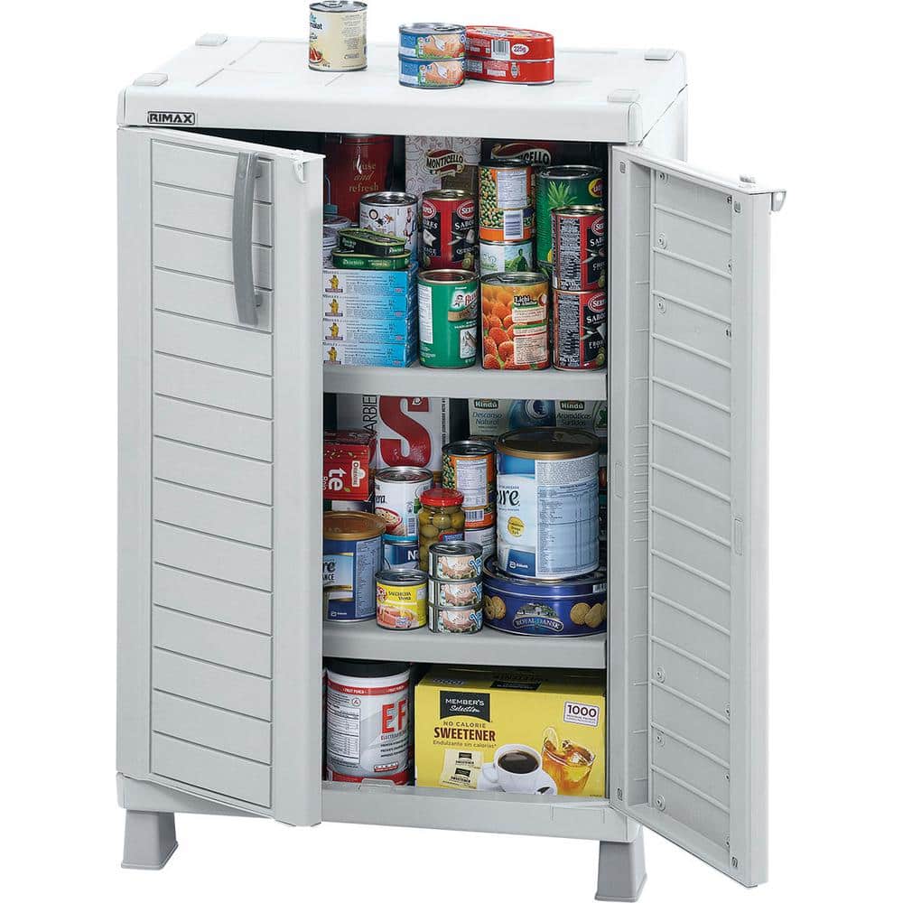 Light Gray Polypropylene Freestanding Office Storage Cabinet with Adjustable Shelves