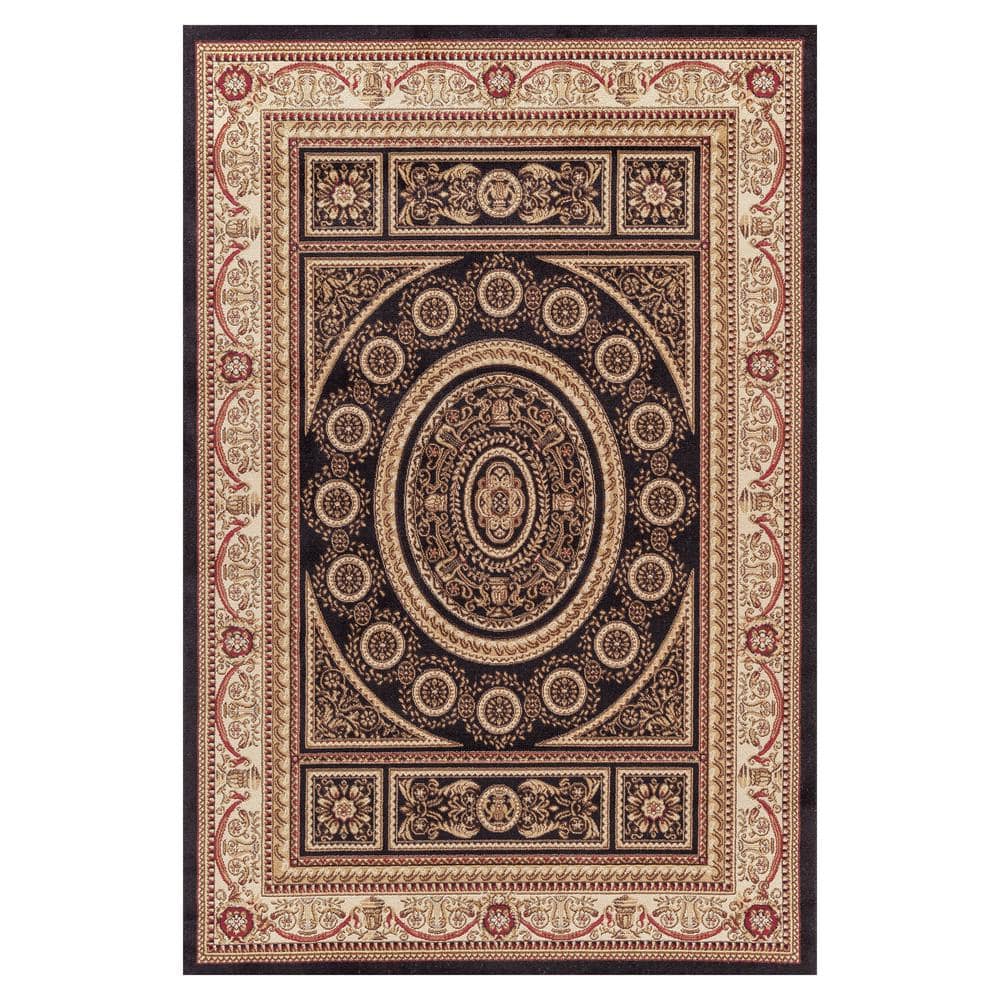 Black and Jute Medium Pile Traditional Area Rug