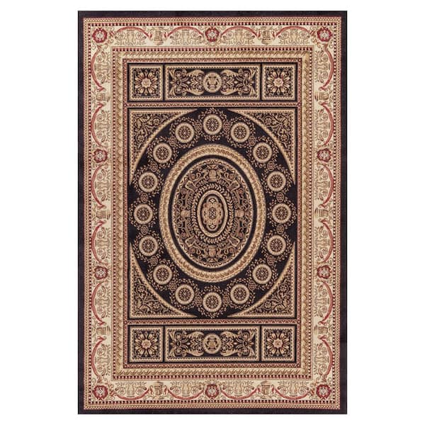 Jewel Aubusson Black 8 ft. x 10 ft. Area Rug
