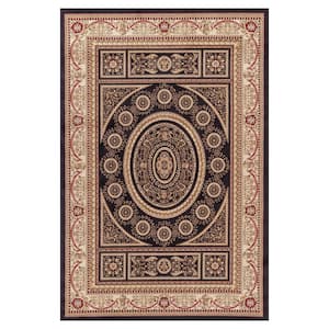 Jewel Collection Aubusson Black Rectangle Indoor 9 ft. 3 in. x 12 ft. 6 in. Area Rug