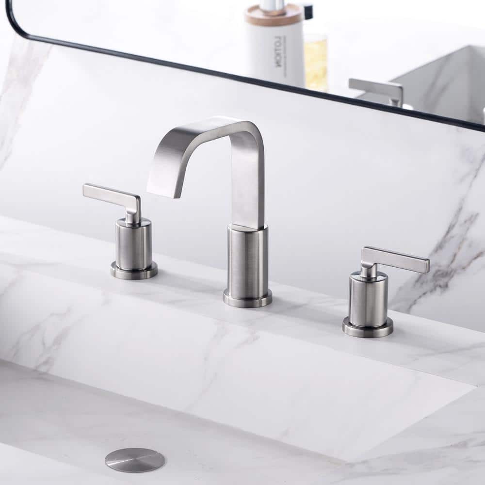 Brushed Nickel Widespread 2-Handle Bathroom Faucet with Drain Assembly