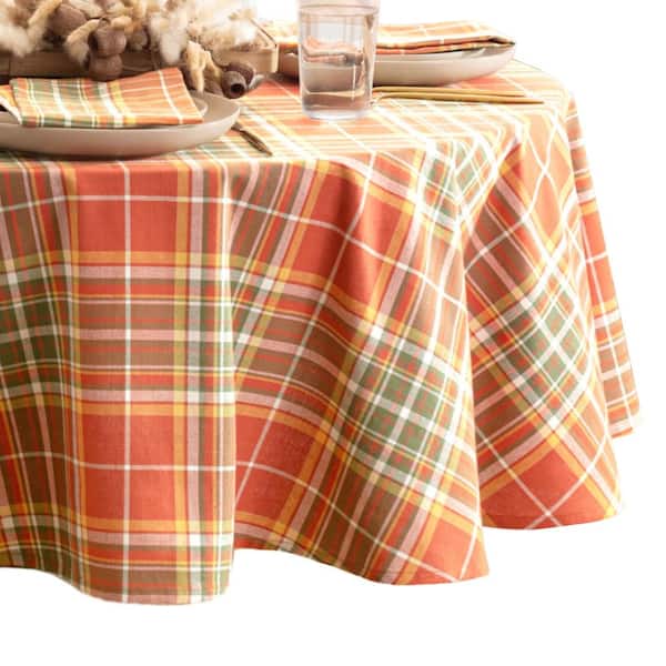Hawley Plaid Harvest Cotton Tablecloth, Multicolor - 70"W x 70"L Round