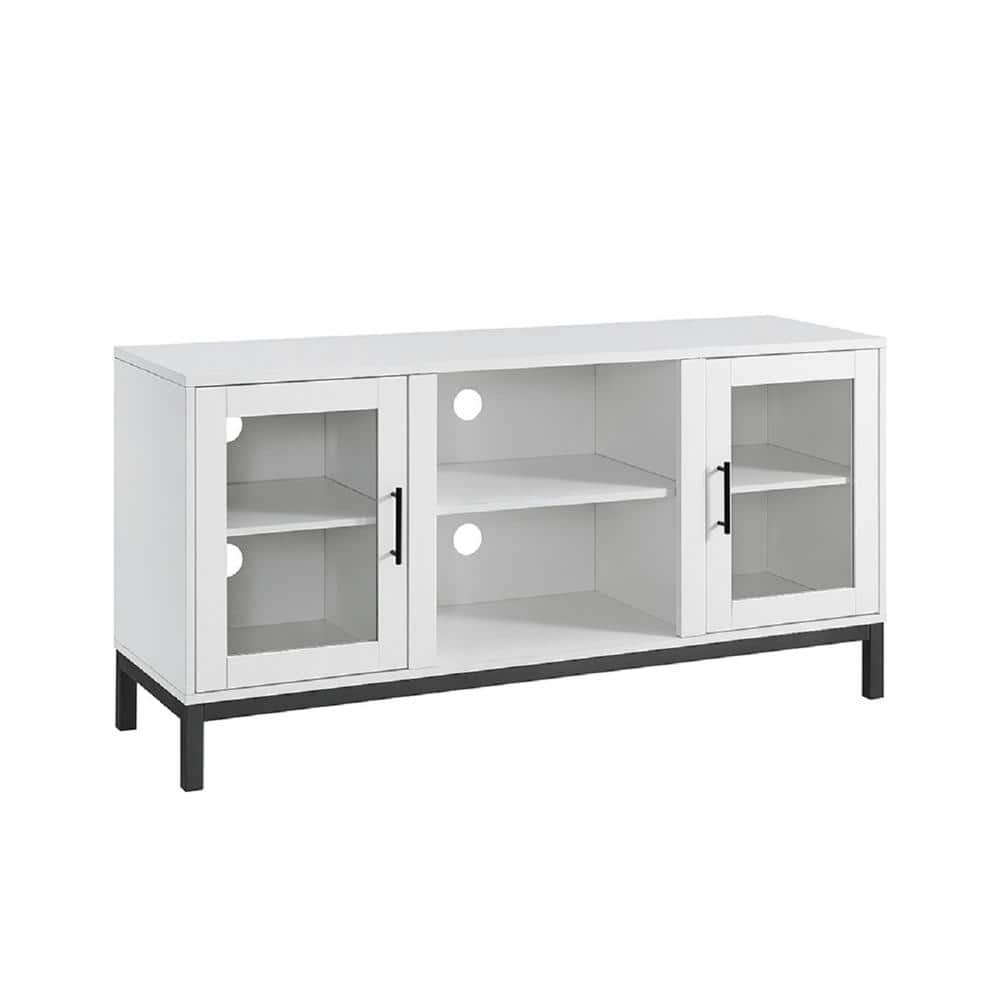 Modern 52" White Wood TV Console with Metal Accents