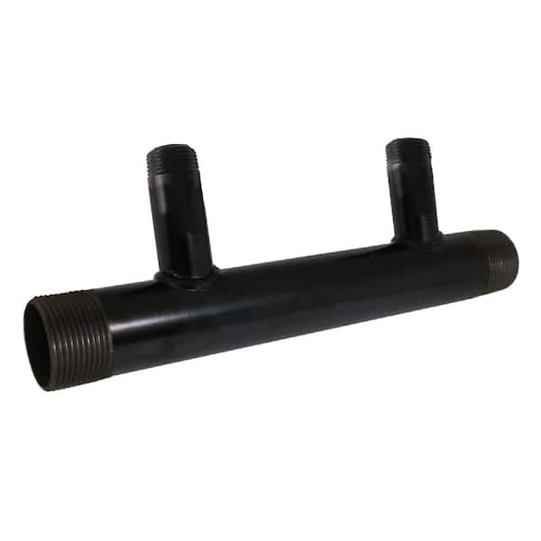 PLUMBFLEX Black Steel Manifold for Boiler Room Heating, 1-1/4 in. Base 2-Ports of 1 in. 6 in. Spacing