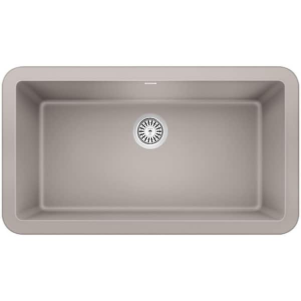 Blanco IKON Farmhouse Apron-Front Granite Composite 33 in. Single Bowl Kitchen Sink in Concrete Gray