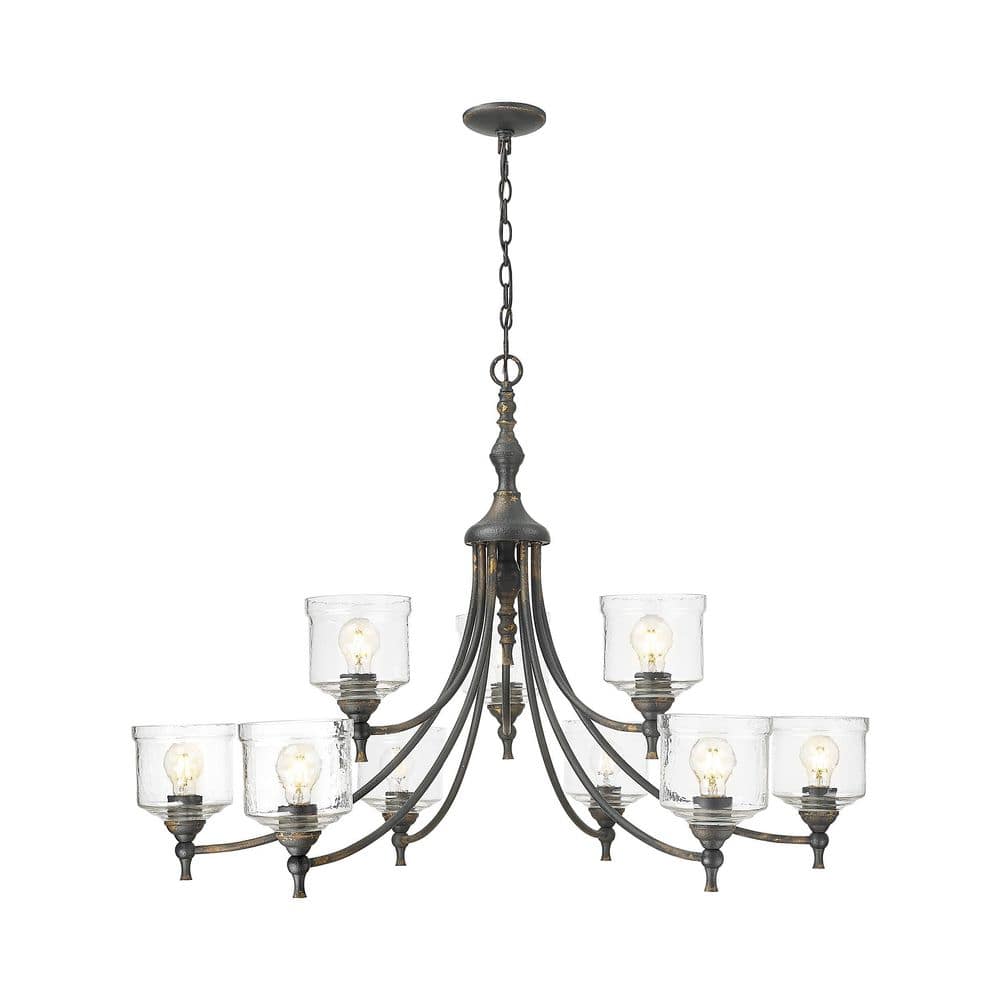 Keating 9 Light Antique Black Iron Chandelier for Dining, Foyer, Hall, Kitchen, Living with No Bulbs Included price history on PriceWatchPro