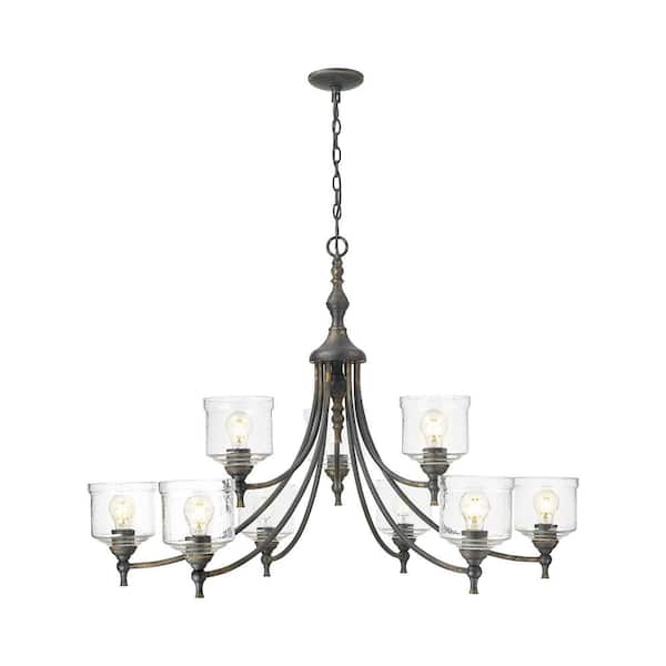 Keating 9 Light Antique Black Iron Chandelier for Dining, Foyer, Hall, Kitchen, Living with No Bulbs Included
