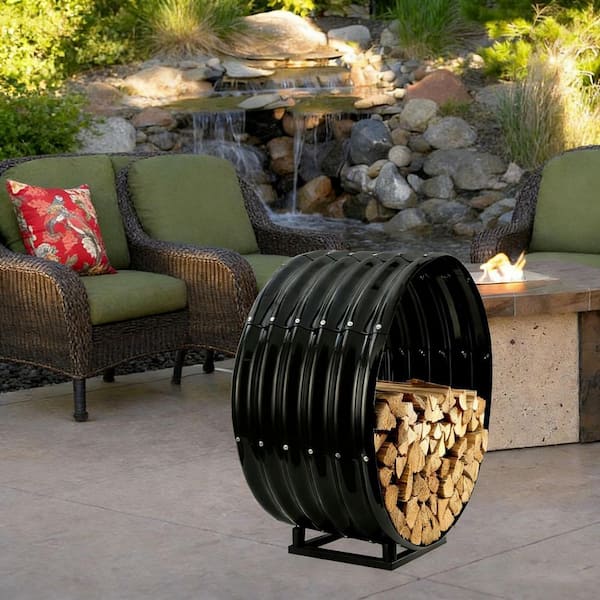 24 in. Heavy Duty Outdoor Firewood Rack with Cover Top HPDJ7L36DC