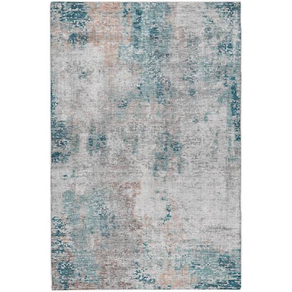 Dream Shag Premium Machine Washable Abstract ADS814 Teal 10 ft. x 14 ft. Area Rug