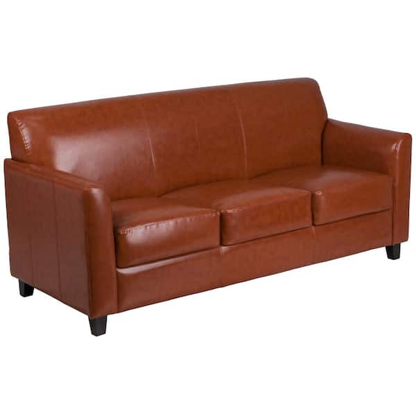 Carnegy Avenue 70 in. Cognac Faux Leather 3-Seater Bridgewater Sofa with Square Arms