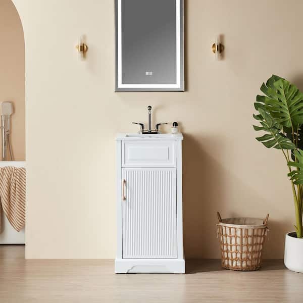 18 in. Solid Wood Freestanding Single Sink White Bath Vanity with Ceramic Top, Soft Close, Assembled