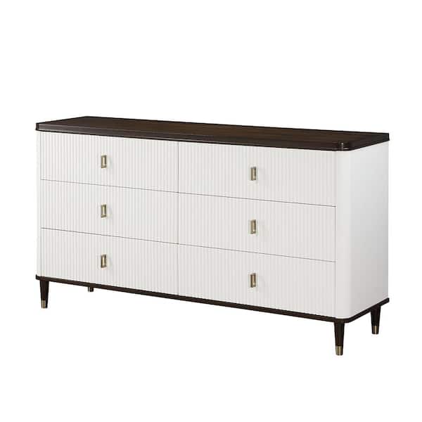 Acme Furniture Carena White and Brown Finish 6-Drawer 66.5 in. Dresser