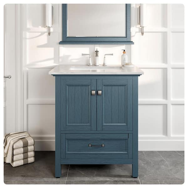 Britney 30 in. Single Sink Ash Blue Bath Vanity with White Carrara Marble Top (Assembled)