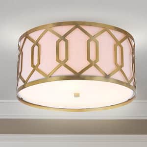 Hex 3-Light 16.25 in. Brass Gold Metal Flush Mount
