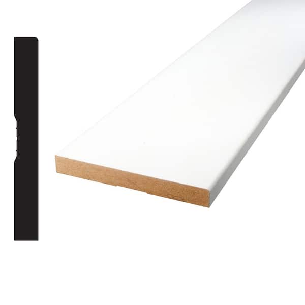 Pro Pack 1/2 in. x 4 in. x 84 in. Primed E1E MDF Baseboard Moulding (4-Pack − 28 Total Linear Feet)