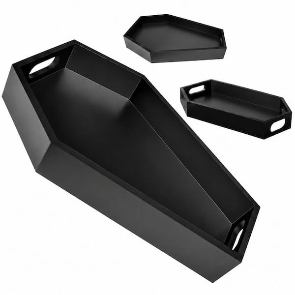 14.2 in. Black Glass Coffin Serving Board for Halloween Decor and Gothic Home Display