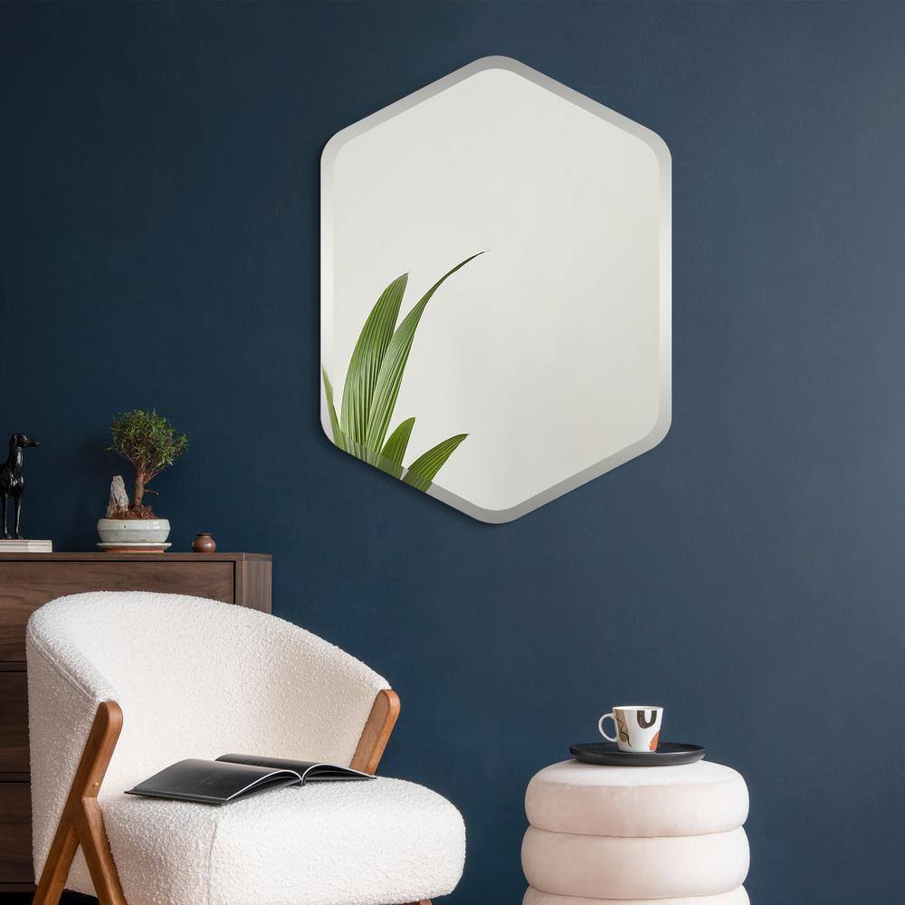 Frameless Beveled Hexagonal Bathroom Wall Mirror 24" x 32"