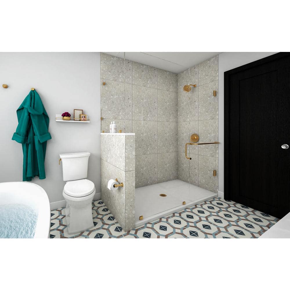 White Acrylic Resin Concrete 66" x 36" Shower Base with Center Drain