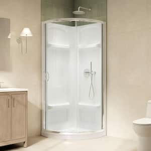 Breeze 35 in. L x 35 in. W x 77 in. H Corner Shower Kit with Clear Sliding Door in Chrome, Shower Pan, and Walls