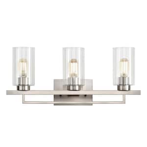23.5 in. 3-Light Brushed Nickel Modern Vanity Light with Clear Beveled Glass Shades