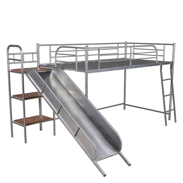 Aisword Silver Twin Low Loft Bed With, Twin Loft Bed With Slide And Storage