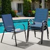 Nuu Garden Black Metal and Textilene Stackable Outdoor Dining Chairs in Blue (4-Pack) DS201-BU