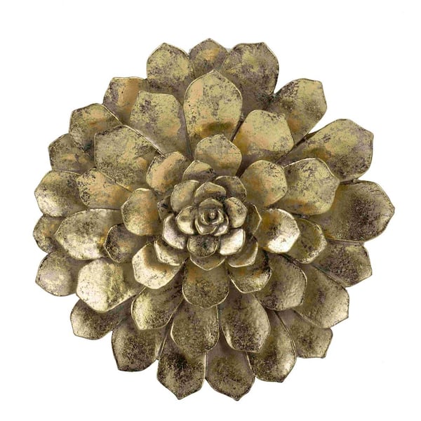 Miscool Anky Resin 10.2 in. x 10.2 in. Gold Wall Architectural Decor Succulent Wall Plaque