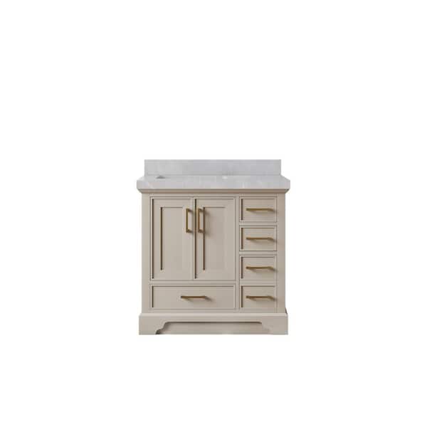 Willow Collections Charlotte 36 in. Left Offset Sink Freestanding Fine Grain Bath Vanity with Pearl Gray Qt. Top Unassembled