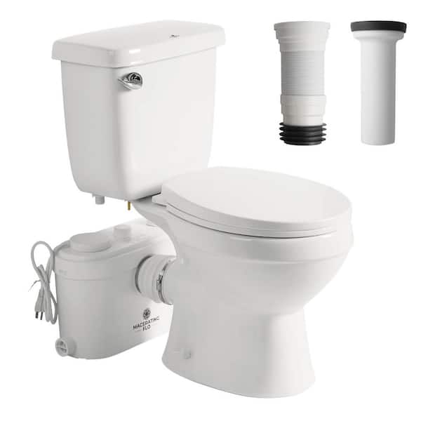 750W Macerating Toilet, White 2-Piece Round Single Flush 1. 6GPF, Upflush Toilet System for Basement, Sink, Toilet